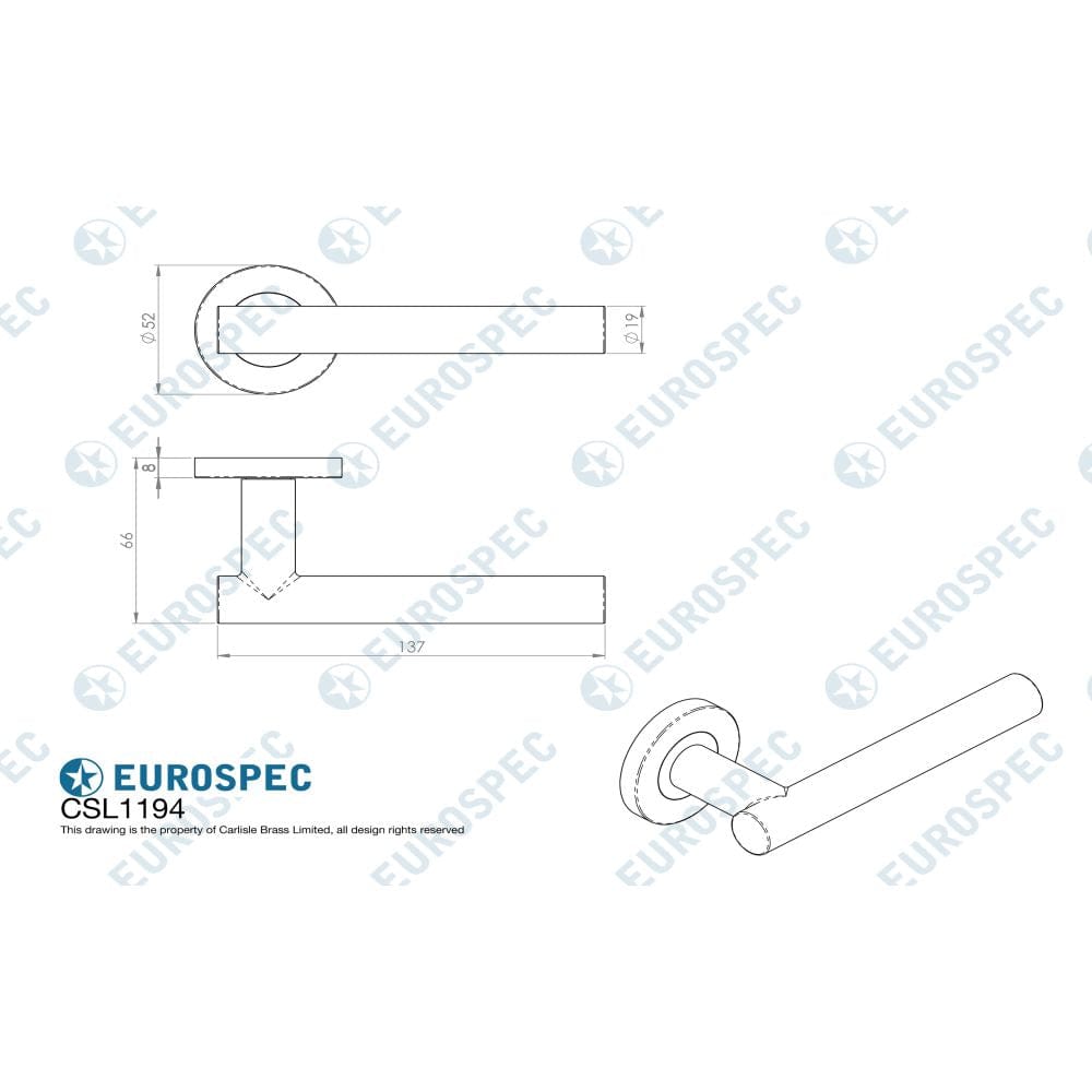 Eurospec Door Furniture Satin Stainless Steel / Round Rose Eurospec - Straight Lever on Sprung Rose - Satin Stainless Steel
