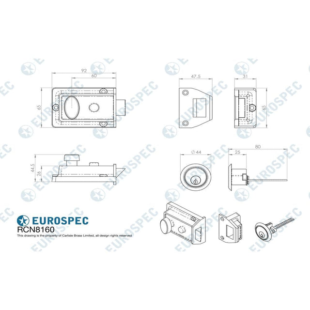Eurospec Locks & Latches Green / 60mm Eurospec - Traditional Rim Cylinder Nightlatch Green/ - Green
