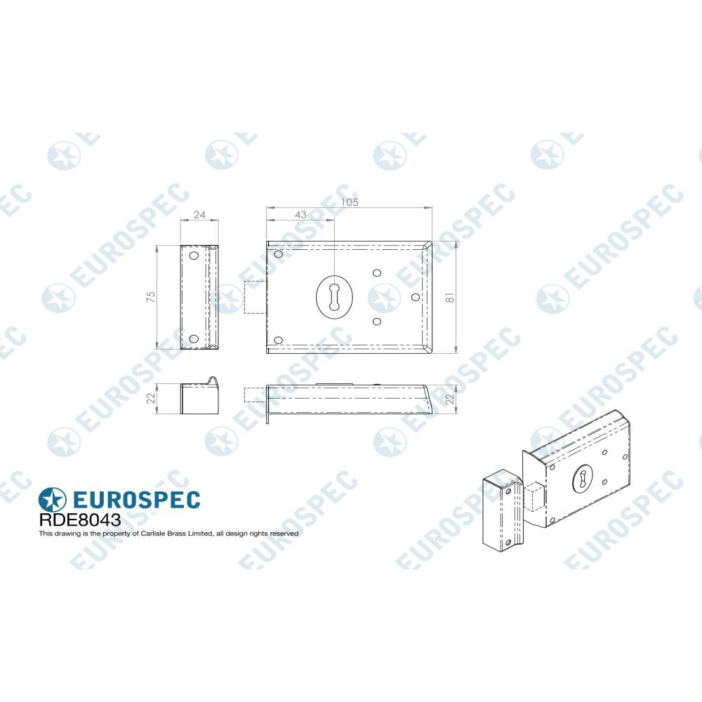 Eurospec Locks & Latches Black Japanned / Rim Locks Eurospec - Traditional Rim Deadlock - Black Japanned