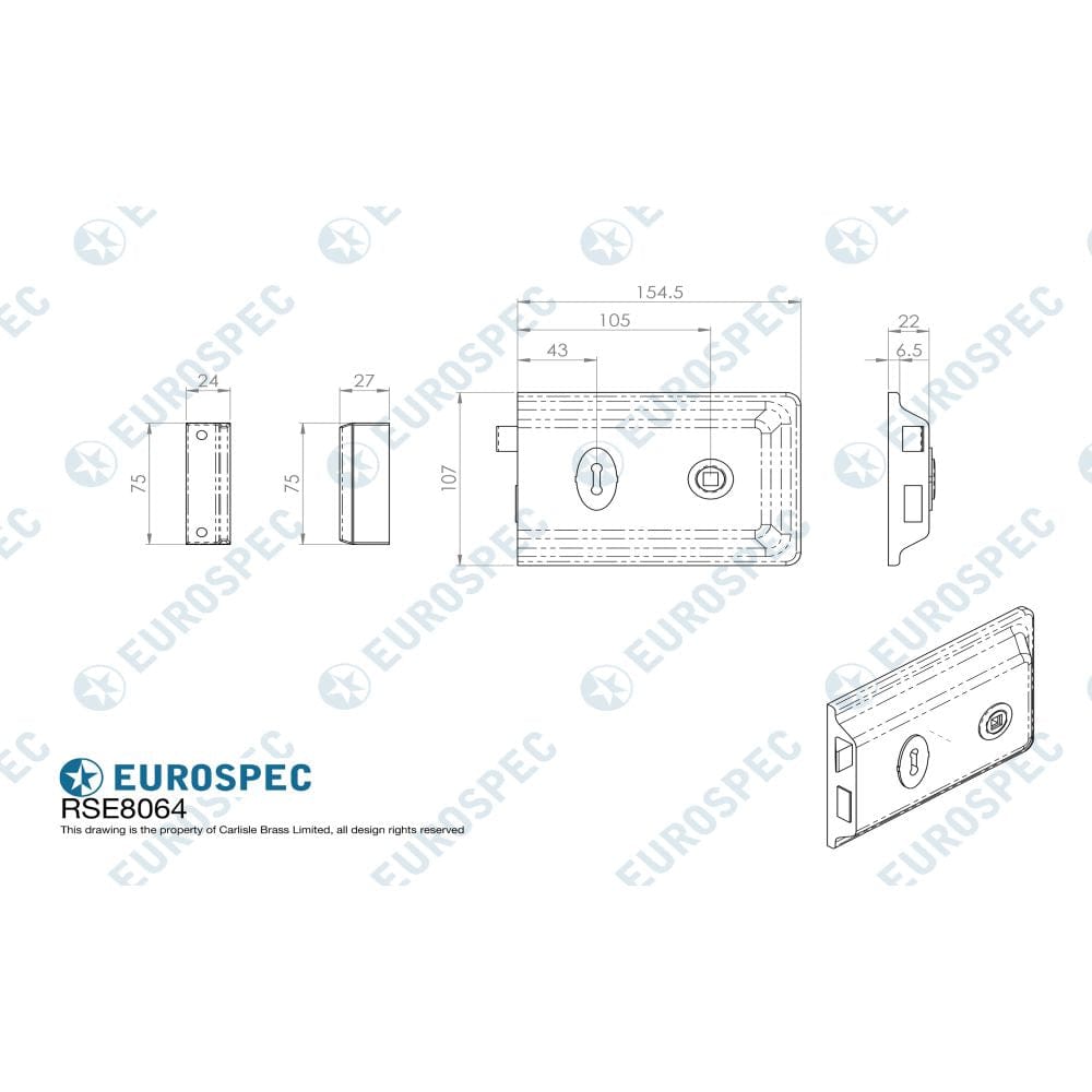 Eurospec Locks & Latches Polished Brass / Rim Locks Eurospec - Traditional Rim Deadlock - Polished Brass
