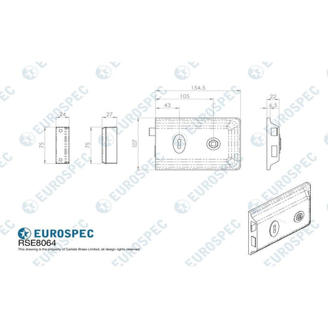 Eurospec Locks & Latches Polished Chrome / Rim Locks Eurospec - Traditional Rim Deadlock - Polished Chrome