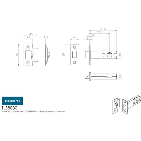 Eurospec Locks & Latches Satin Chrome / Tubular Mortice Latch / 3" Eurospec - Tubular Latch 76mm - Satin Chrome