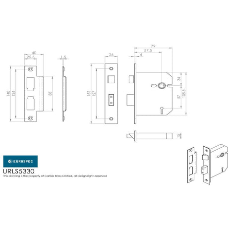 Eurospec Locks & Latches Satin Stainless Steel / 3 Lever Sashlocks / 3" / 76mm Eurospec - Universal Replacement 3 Lever Sashlock 76mm - Satin Stainless Steel