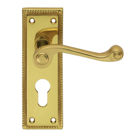 This is an image of a Carlisle Brass - Georgian Lever on Euro Lock Backplate - Polished Brass that is availble to order from Trade Door Handles in Kendal.