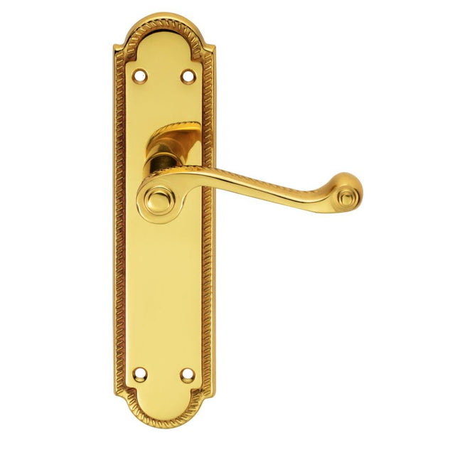 This is an image of a Carlisle Brass - Georgian Lever on Shaped Latch Backplate - Polished Brass that is availble to order from Trade Door Handles in Kendal.