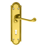 This is an image of a Carlisle Brass - Georgian Lever on Shaped Lock Backplate - Polished Brass that is availble to order from Trade Door Handles in Kendal.