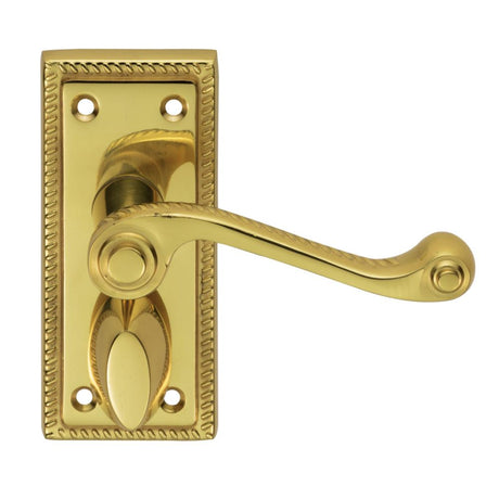 This is an image of a Carlisle Brass - Georgian Lever on Privacy Backplate - Polished Brass that is availble to order from Trade Door Handles in Kendal.