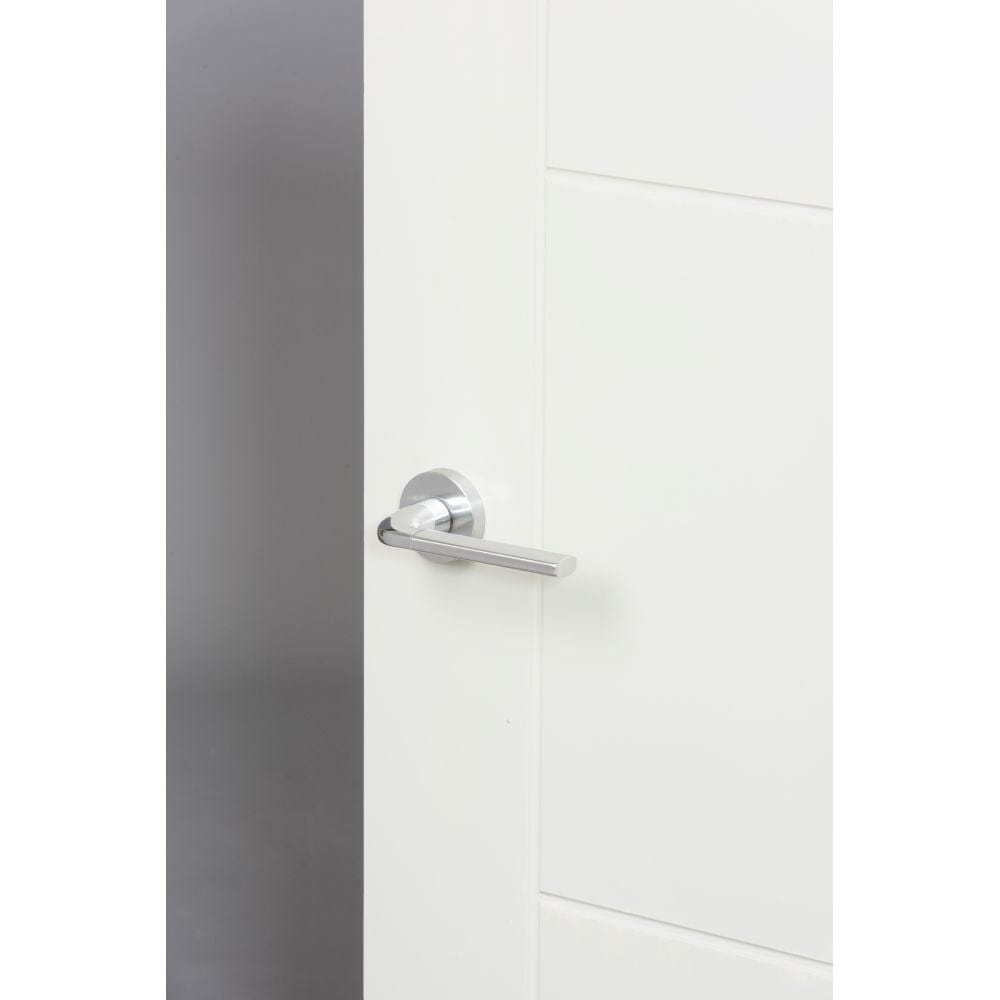 Forme Door Furniture Satin Chrome/Polished Chrome / Round Rose Forme Milly Designer Lever on Minimal Round Rose - Satin Chrome/Polished Chrome