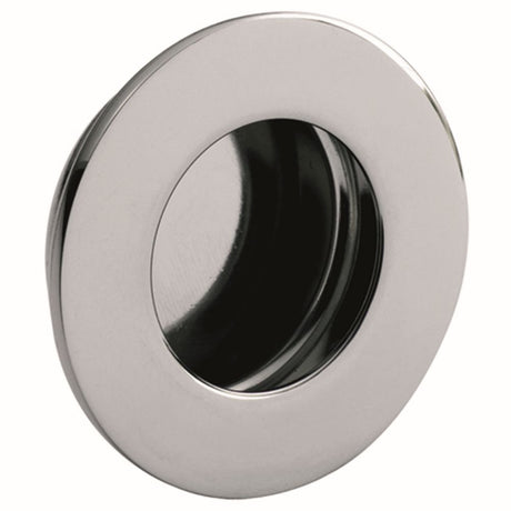 This is an image of a Eurospec - Circular Flush Pull - Bright Stainless Steel that is availble to order from Trade Door Handles in Kendal.