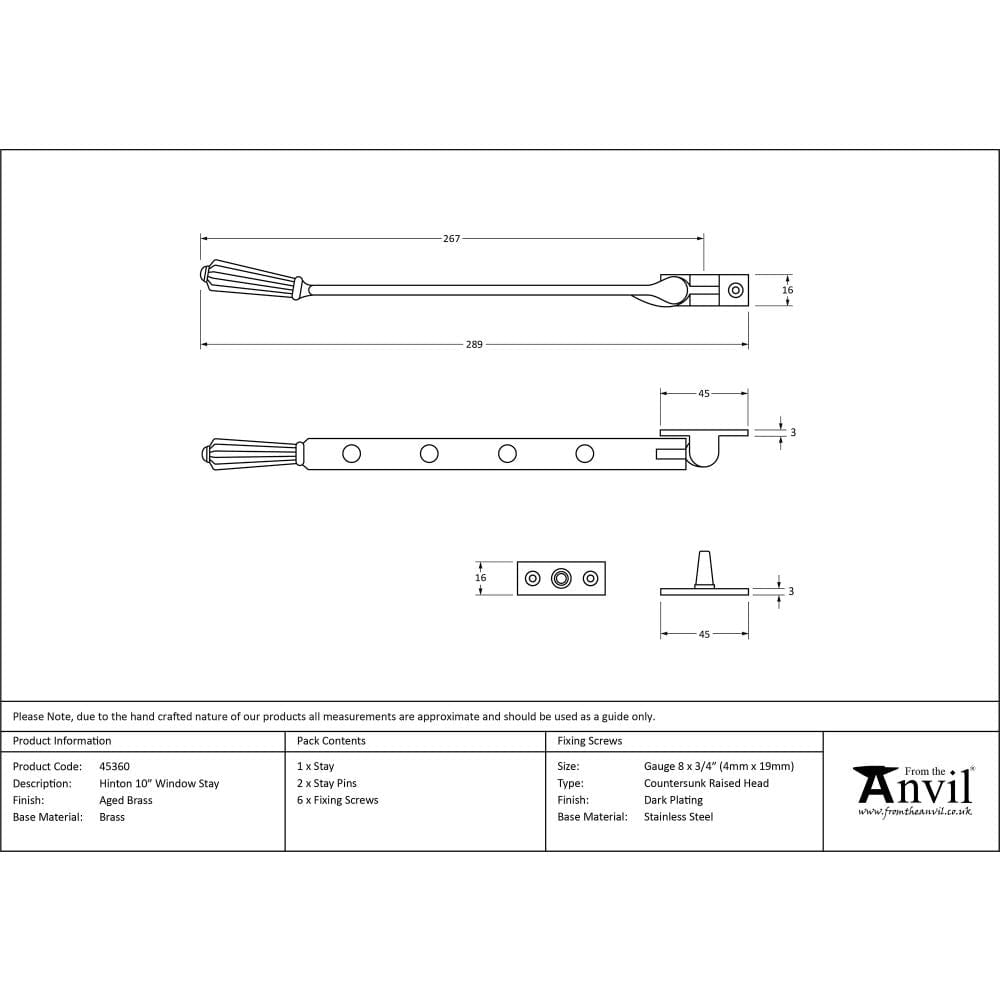 From The Anvil Window Furniture Aged Brass / 10"/250mm From The Anvil - Aged Brass 10" Hinton Stay