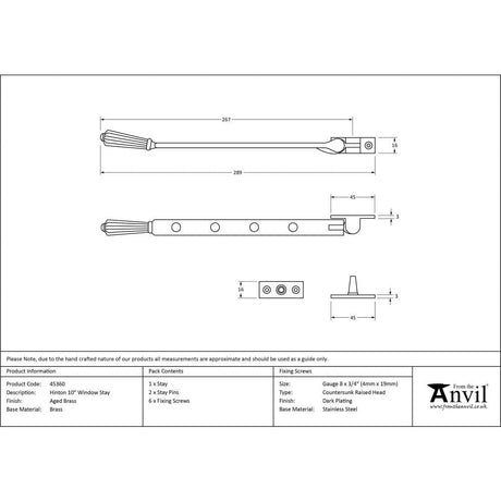 From The Anvil Window Furniture Aged Brass / 10"/250mm From The Anvil - Aged Brass 10" Hinton Stay