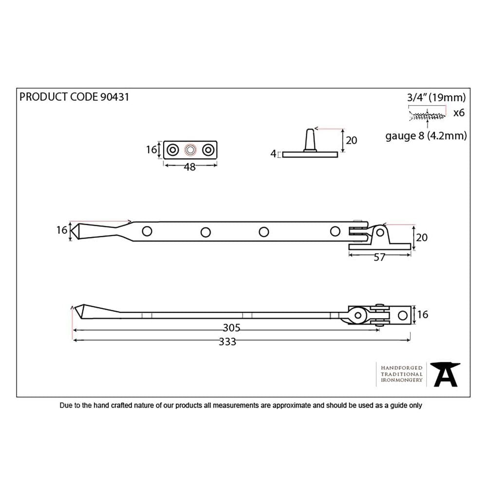 From The Anvil Window Furniture Aged Brass / 12"/300mm From The Anvil - Aged Brass 12" Avon Stay