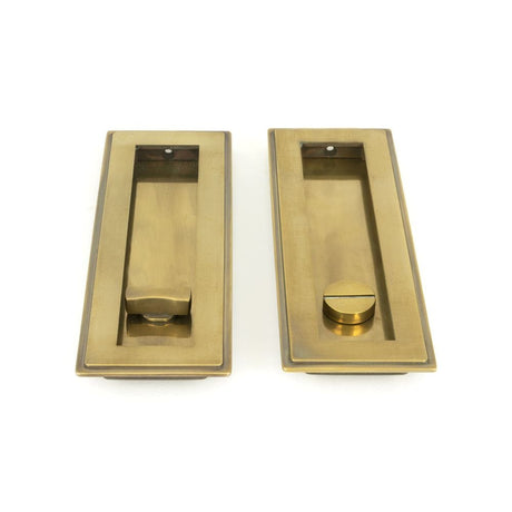 From The Anvil Door Furniture Aged Brass / Rectangular Flush Pull (Privacy) / Rectangular From The Anvil - Aged Brass 175mm Art Deco Rectangular Pull - Privacy Set