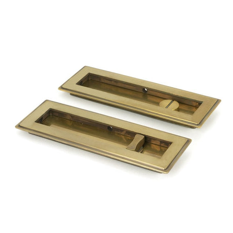 From The Anvil Door Furniture Aged Brass / Rectangular Flush Pull (Privacy) / Rectangular From The Anvil - Aged Brass 175mm Art Deco Rectangular Pull - Privacy Set