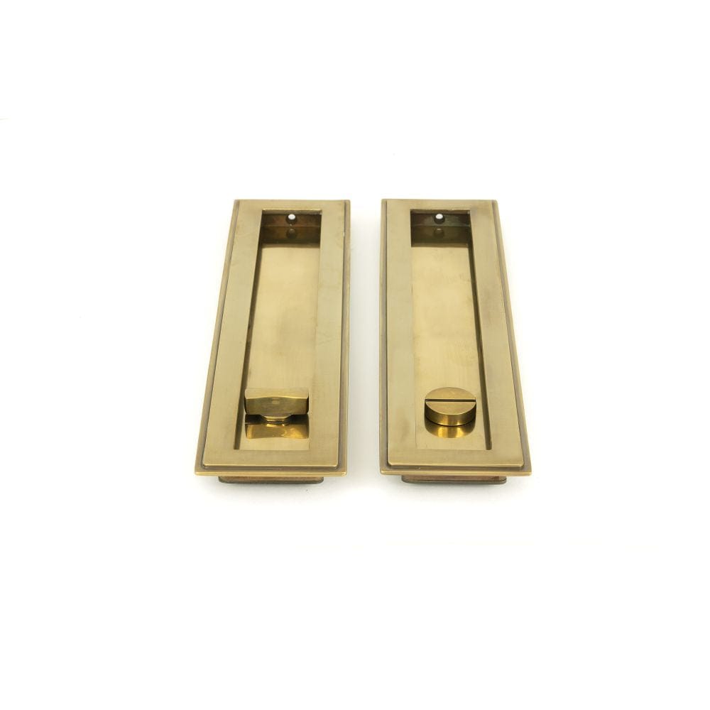 From The Anvil Door Furniture Aged Brass / Rectangular Flush Pull (Privacy) / Rectangular From The Anvil - Aged Brass 250mm Art Deco Rectangular Pull - Privacy Set