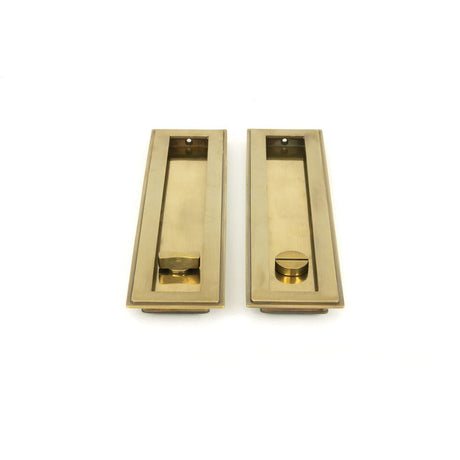From The Anvil Door Furniture Aged Brass / Rectangular Flush Pull (Privacy) / Rectangular From The Anvil - Aged Brass 250mm Art Deco Rectangular Pull - Privacy Set