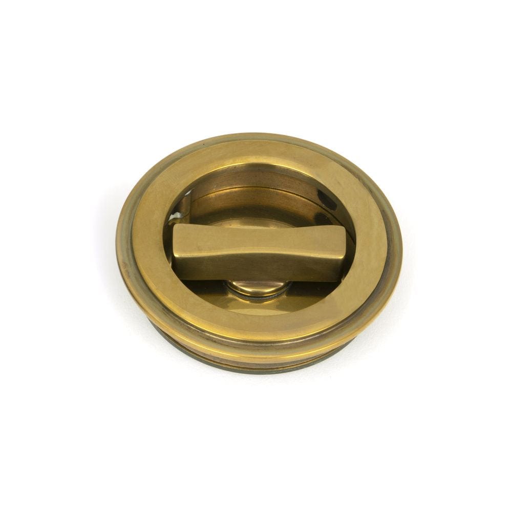 From The Anvil Door Furniture Aged Brass / Round Flush Pull (Privacy) / Round From The Anvil - Aged Brass 60mm Art Deco Round Pull - Privacy Set