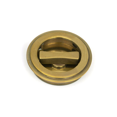 From The Anvil Door Furniture Aged Brass / Round Flush Pull (Privacy) / Round From The Anvil - Aged Brass 60mm Art Deco Round Pull - Privacy Set
