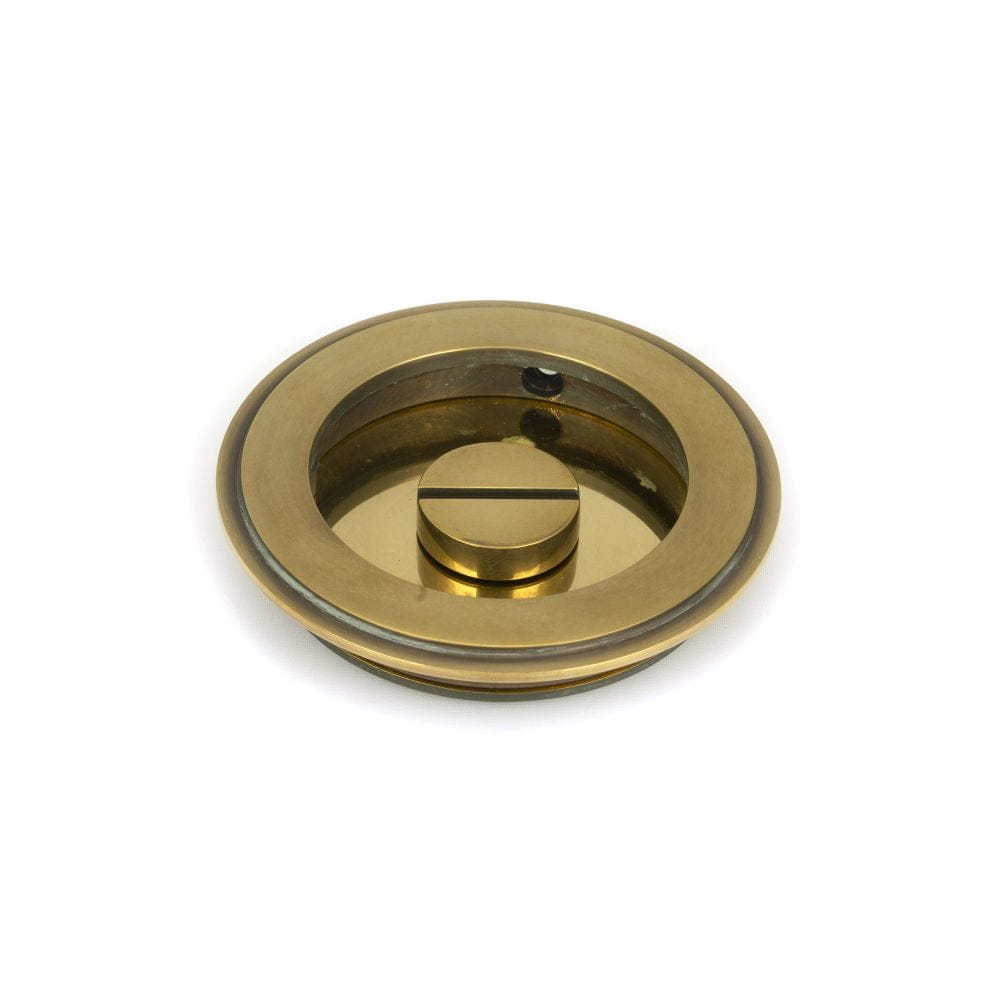 From The Anvil Door Furniture Aged Brass / Round Flush Pull (Privacy) / Round From The Anvil - Aged Brass 75mm Plain Round Pull - Privacy Set