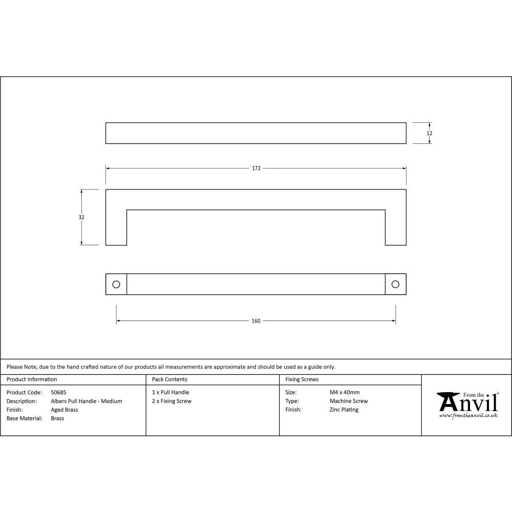 From The Anvil Cabinet Hardware Aged Brass / Cabinet Pull Handles / Medium From The Anvil - Aged Brass Albers Pull Handle - Medium