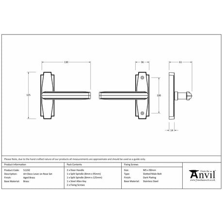 From The Anvil Door Furniture Aged Brass / Round Rose From The Anvil - Aged Brass Art Deco Lever on Rose Set