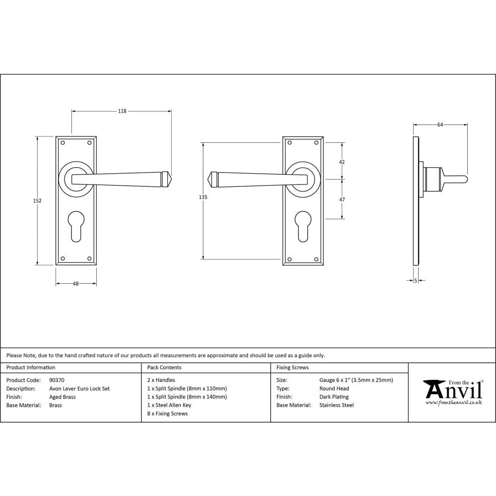 From The Anvil Door Furniture Aged Brass / Euro Profile Lock Handles From The Anvil - Aged Brass Avon Lever Euro Lock Set