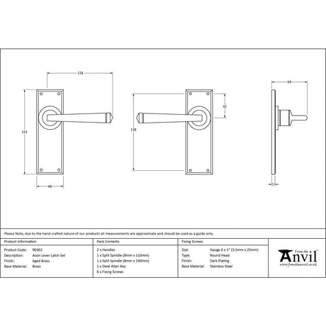 From The Anvil Door Furniture Aged Brass / Latch Handles From The Anvil - Aged Brass Avon Lever Latch Set