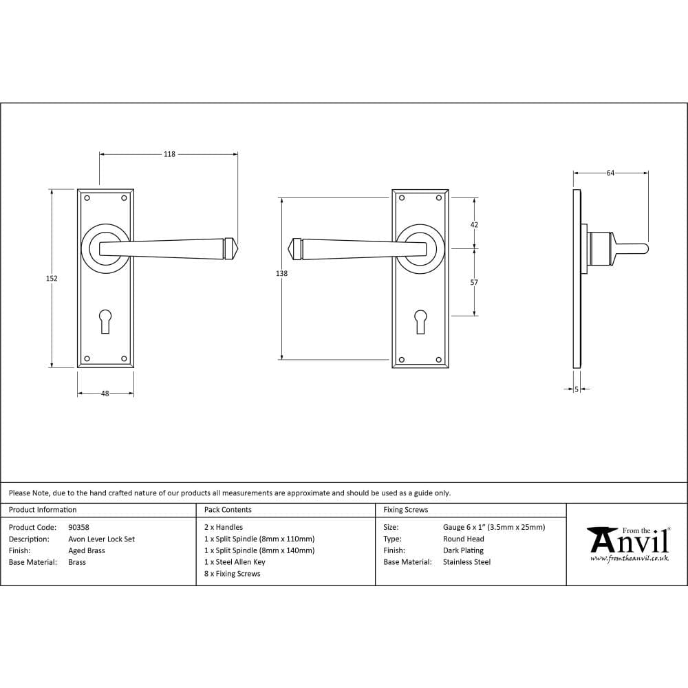 From The Anvil Door Furniture Aged Brass / Std. Lock Handles From The Anvil - Aged Brass Avon Lever Lock Set