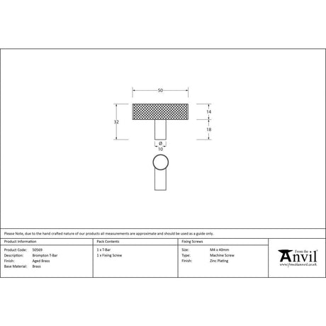 From The Anvil Cabinet Hardware Aged Brass / Cabinet T-Pulls From The Anvil - Aged Brass Brompton T-Bar