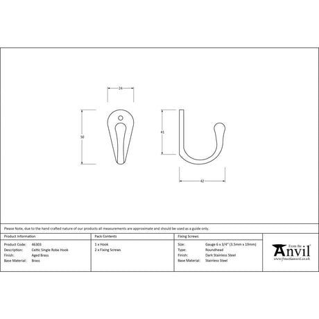 From The Anvil Accessories Aged Brass / Single Coat Hooks From The Anvil - Aged Brass Celtic Single Robe Hook