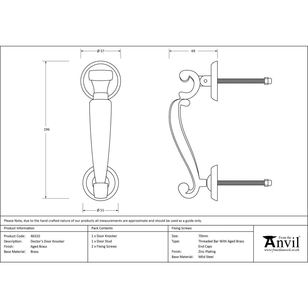 From The Anvil Door Furniture Aged Brass / Doctors Door Knocker From The Anvil - Aged Brass Doctors Door Knocker