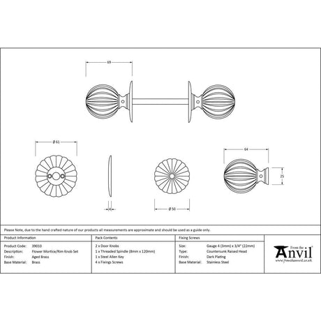 From The Anvil Door Furniture Aged Brass / Mortice/Rim Knobs From The Anvil - Aged Brass Flower Mortice/Rim Knob Set