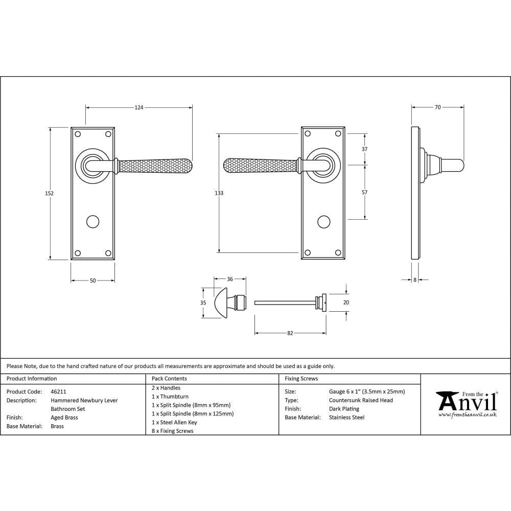 From The Anvil Door Furniture Aged Brass / Bathroom Lock Handles From The Anvil - Aged Brass Hammered Newbury Lever Bathroom Set