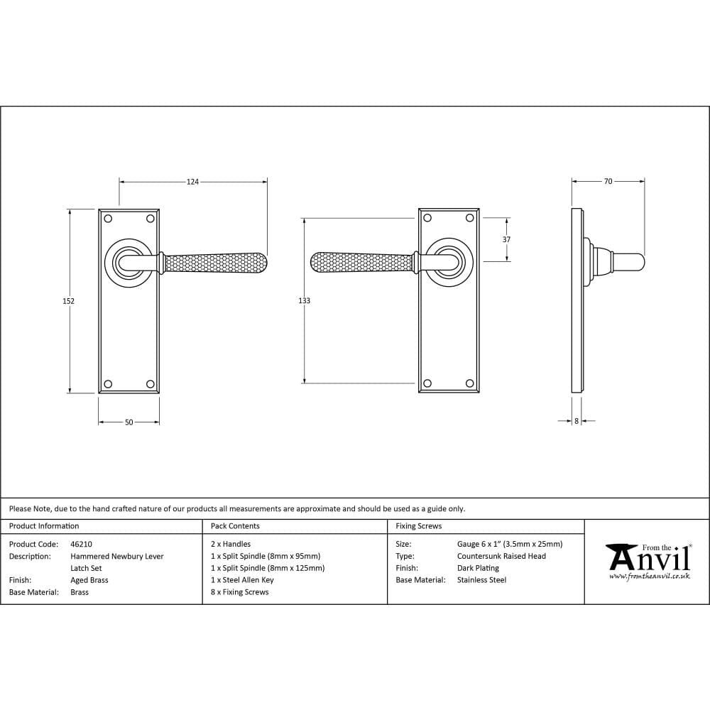 From The Anvil Door Furniture Aged Brass / Latch Handles From The Anvil - Aged Brass Hammered Newbury Lever Latch Set