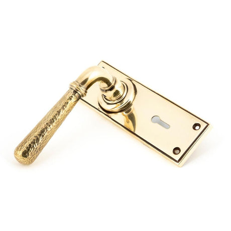 From The Anvil Door Furniture Aged Brass / Std. Lock Handles From The Anvil - Aged Brass Hammered Newbury Lever Lock Set