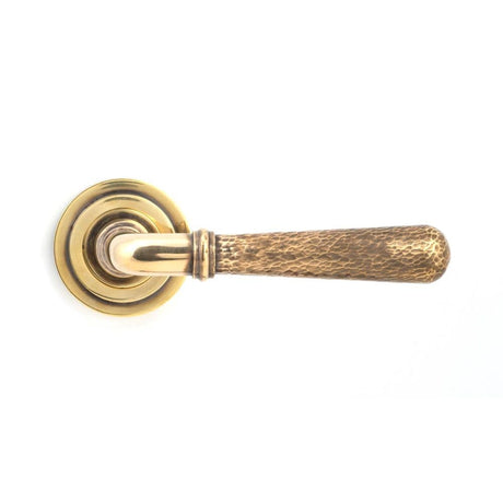 From The Anvil Door Furniture Aged Brass / Round Rose From The Anvil - Aged Brass Hammered Newbury Lever on Rose Set (Art Deco)