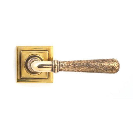 From The Anvil Door Furniture Aged Brass / Square Rose From The Anvil - Aged Brass Hammered Newbury Lever on Rose Set (Square) - Unsprung