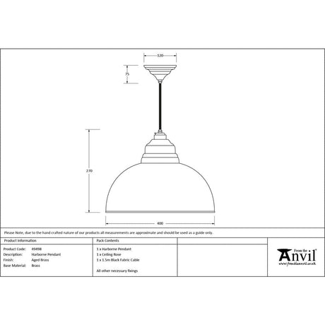 From The Anvil Electrical Aged Brass / Ceiling Pendants From The Anvil - Aged Brass Harborne Pendant