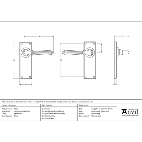 From The Anvil Door Furniture Aged Brass / Latch Handles From The Anvil - Aged Brass Hinton Lever Latch Set