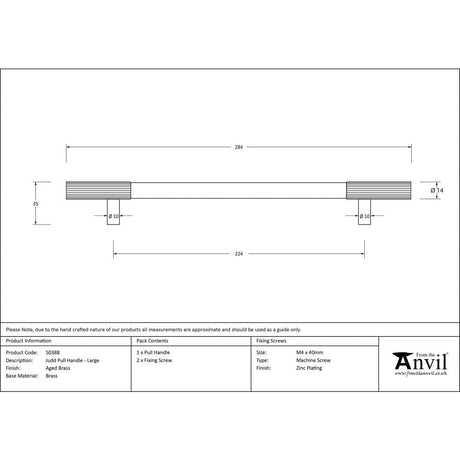 From The Anvil Cabinet Hardware Aged Brass / Cabinet Pull Handles / Large From The Anvil - Aged Brass Judd Pull Handle - Large
