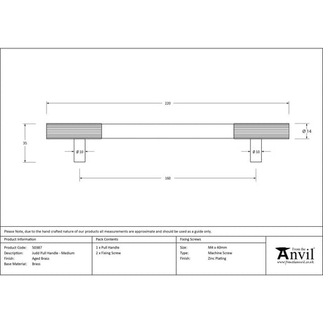 From The Anvil Cabinet Hardware Aged Brass / Cabinet Pull Handles / Medium From The Anvil - Aged Brass Judd Pull Handle - Medium