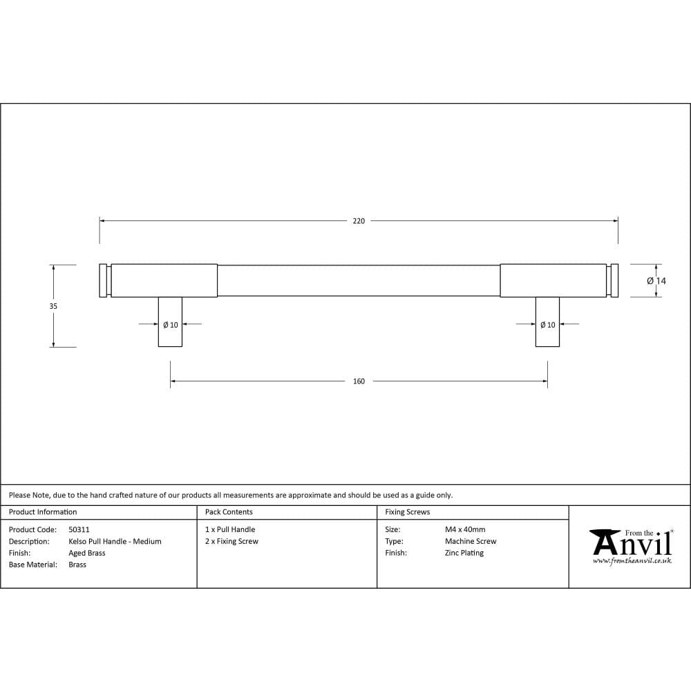 From The Anvil Cabinet Hardware Aged Brass / Cabinet Pull Handles / Medium From The Anvil - Aged Brass Kelso Pull Handle - Medium