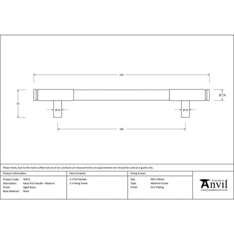 From The Anvil Cabinet Hardware Aged Brass / Cabinet Pull Handles / Medium From The Anvil - Aged Brass Kelso Pull Handle - Medium