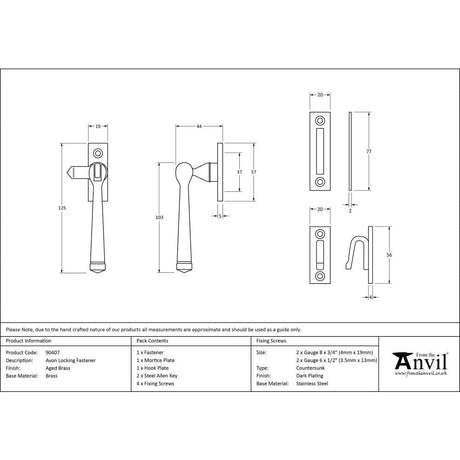 From The Anvil Window Furniture Aged Brass / Yes / Mortice & Hook Place From The Anvil - Aged Brass Locking Avon Fastener