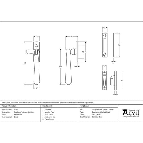 From The Anvil Window Furniture Aged Brass / Yes / Mortice & Hook Place From The Anvil - Aged Brass Locking Newbury Fastener