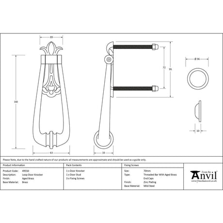 From The Anvil Door Furniture Aged Brass From The Anvil - Aged Brass Loop Door Knocker