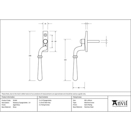 From The Anvil Window Furniture Aged Brass / Left Hand / Yes From The Anvil - Aged Brass Newbury Espag - LH