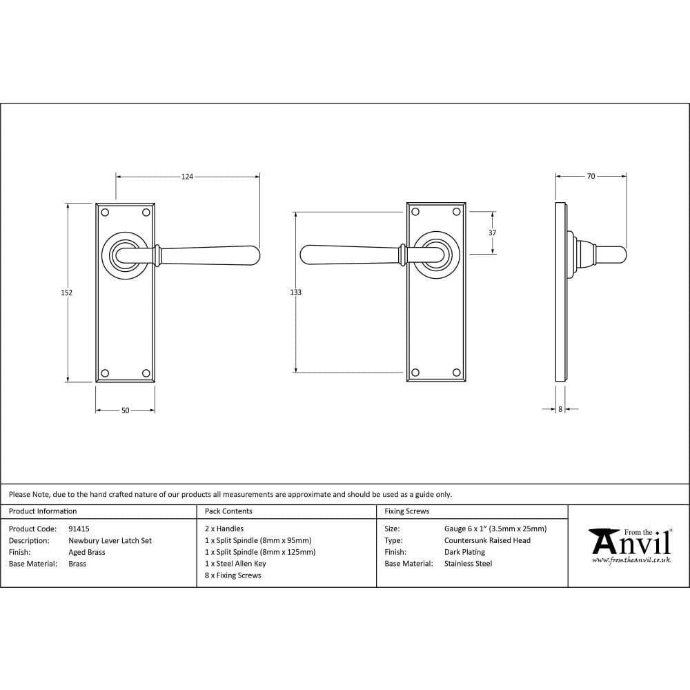 From The Anvil Door Furniture Aged Brass / Latch Handles From The Anvil - Aged Brass Newbury Lever Latch Set