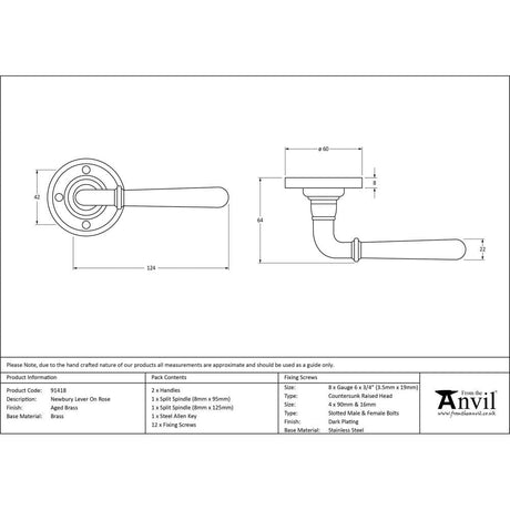 From The Anvil Door Furniture Aged Brass / Round Rose From The Anvil - Aged Brass Newbury Lever on Rose Set