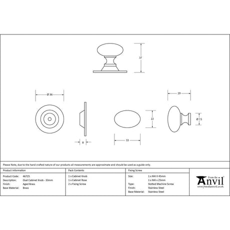 From The Anvil Cabinet Hardware Aged Brass / Cabinet Knobs / 33mm Dia. From The Anvil - Aged Brass Oval Cabinet Knob 33mm